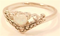 New Heart Shaped White Fire Opal Ring (Size 9)