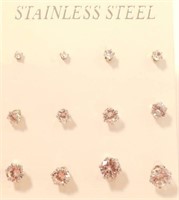 6 New Pairs Of Round Cut CZ Stud Style Earrings.