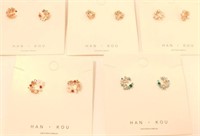 6 New Pairs Of Colorful Stud Style Earrings. New