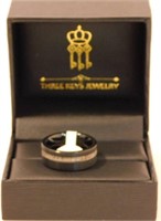 New Black Tungsten Band Ring (Size 7.5)Wood Inlay