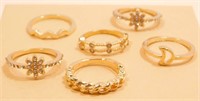 Set Of Six New Gold Plated Finger Rings. Size 7 &