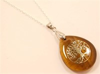 New Natural Stone Tigers Eye Tree Of Life Pendant