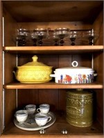 CONTENTS OF CABINET- COOKIE JARS, MISC DISHES