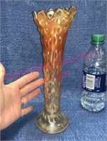 Orange carnival glass vase - 10in tall