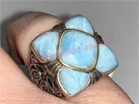 Sterling silver Larimar 5-stone ring sz 6