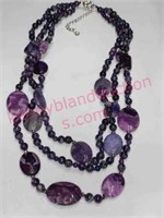 Purple beaded 3-strand necklace w/ sterling clasp