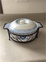 Large ceramic bowl with lid and tray, no brand