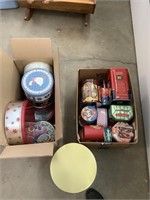 2 large boxes full of vintage tins