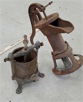 Fruit/Lard press & farm pitcher pump (cracked