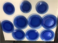Lot cobalt  blue glass 7 dinner plates and 3