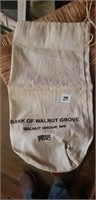 Bank of Walnut Grove money bag, Walnut Grove MS