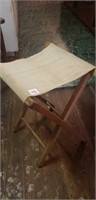 Vintage Camp stool. Canvas seat. Wood frame. 17"