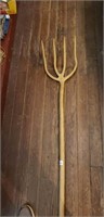 Wood Pitchfork approx 4 ft single piece of wood.