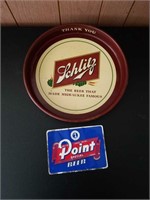 Schlitz beer tray, metal & point sticker