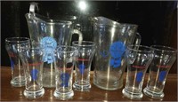 Pabst Blue Ribbon pitcher & glasses