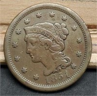 1851 Large Cent, XF