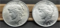 1922 & 1924 Peace Silver Dollars, AU