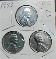 1943-P,D,S Steel War Cent Set