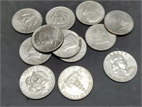 1957-D Franklin Half Dollar & 11 Kennedy Halves