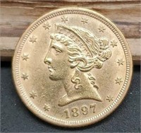 1897 Five Dollar Gold Liberty , Very Nice