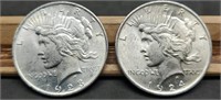1923 & 1924 Peace Silver Dollars, AU