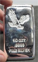 (10) oz. .9999 Silver Bar, Poured w/Flying Eagle