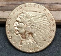 1914 Two and a Half Dollar Gold Indian, AU+