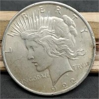 1922 Peace Silver Dollar, AU