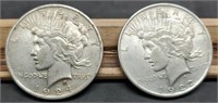 1922 & 1924 Peace Silver Dollars, Both AU