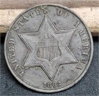 1862 Three Cent Silver, EF40