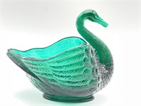 Green Glass Swan Dish 4.5” x 4”