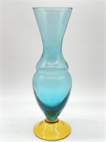 Blue and Amber Glass Vase 8”