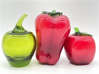 Art Glass Apples and Pepper 4.75” and Smaller