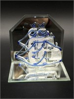 Art Glass Ship on Mirrored Base 4” x 3.5”