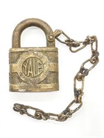 Antique Yale Lock with Chain 2” x 3” - Marked