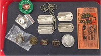 1964 Indy 500 Ticket, Military Dogtags & Pins