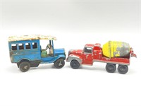 Tootsietoy Cement Truck 6” and Tin Toy Car 4.75”
