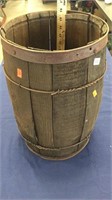 Wooden Barrel with Metal Bands, 16 Inch Tall