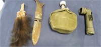 Knife with Sheath, Military Cateen, Military