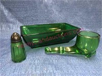 Green depression glass pipe vase -shaker -planter