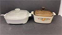 Two Corningware casserole dishes. One is 1.5L,