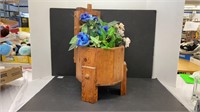 Decorative wooden bucket with an artificial