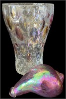 Glass Vase and Iridescent Glass Shell