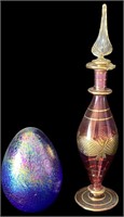 Signed Glass Egg and Perfume Bottle