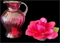 Pilgrim Cranberry Glass and Porcelain Rose