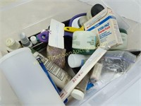 Plastic Tub of First Aid and Bathroom Related