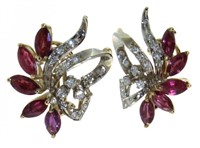 14kt Gold Natural 2.84 ct Ruby & Diamond Earrings