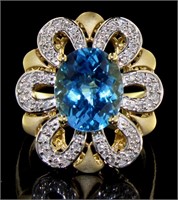 14kt Gold Oval Natural 6.48 ct Topaz & Diam. Ring