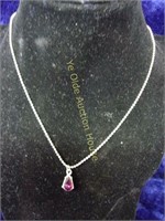 16" Unmarked Sterling Necklace with Purple Stone