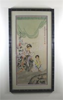 Silk Signed Hand Painted Japanese Framed Artwork